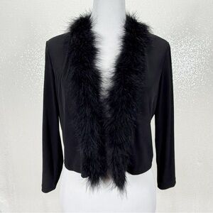 Calvin Klein Black Feather Trim Open Front Cardigan Jacket Size  Medium Women’s